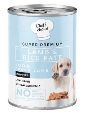 Chef's Choice Hypo-Allergenic Kuzulu ve Pirinçli Düşük Tahıllı Yavru Köpek Konservesi 400gr Chef's Choice Hypo-Allergenic Kuzulu ve Pirinçli Düşük Tahıllı Yavru Köpek Konservesi 400gr