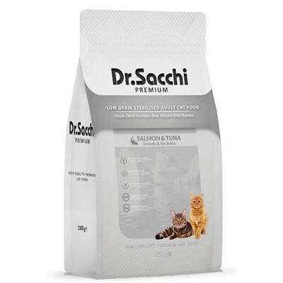 Dr.Sacchi Premium Düşük Tahıllı Somonlu ve Ton Balıklı Kısırlaştırılmış Kedi Maması 1.5 Kg