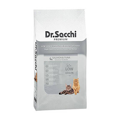 Dr.Sacchi Premium Düşük Tahıllı Somonlu ve Ton Balıklı Kısırlaştırılmış Kedi Maması 10 Kg Dr.Sacchi Premium Düşük Tahıllı Somonlu ve Ton Balıklı Kısırlaştırılmış Kedi Maması 10 Kg