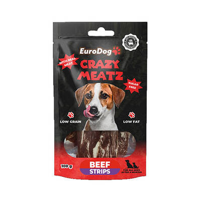 EuroDog Crazy Meatz Biftekli Şerit Şekersiz Köpek Ödül Maması 100 Gr