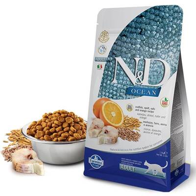 N&D Ocean Morina Balıklı ve Portakallı Ata Tahıllı Yetişkin Kedi Maması 1,5 Kg N&D Ocean Morina Balıklı ve Portakallı Ata Tahıllı Yetişkin Kedi Maması 1,5 Kg