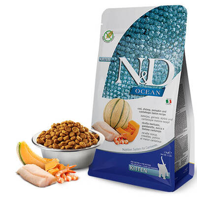N&D Ocean Morina Balıklı Bal Kabaklı Karidesli ve Kavunlu Tahılsız Yavru Kedi Maması 5 Kg N&D Ocean Morina Balıklı Bal Kabaklı Karidesli ve Kavunlu Tahılsız Yavru Kedi Maması 5 Kg