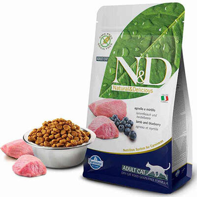 N&D Tahılsız Kuzu Etli ve Yaban Mersinli Yetişkin Kuru Kedi Maması 5 kg N&D Tahılsız Kuzu Etli ve Yaban Mersinli Yetişkin Kuru Kedi Maması 5 kg
