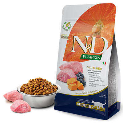 N&D Pumpkin Balkabaklı Kuzu Etli ve Yaban MersinliTahılsız Kısırlaştırılmış Kedi Maması 5 Kg N&D Pumpkin Balkabaklı Kuzu Etli ve Yaban MersinliTahılsız Kısırlaştırılmış Kedi Maması 5 Kg