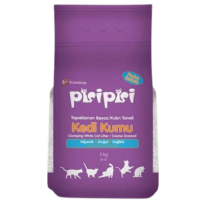 Pisi Pisi Pudralı Topaklanan Bentonit Kedi Kumu Kalın 5 Kg Pisi Pisi Pudralı Topaklanan Bentonit Kedi Kumu Kalın 5 Kg