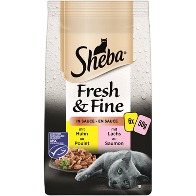 Sheba Fresh & Fine Tavuk ve Somonlu Pouch Karışık Yetişkin Kedi Konservesi 6x50gr Sheba Fresh & Fine Tavuk ve Somonlu Pouch Karışık Yetişkin Kedi Konservesi 6x50gr
