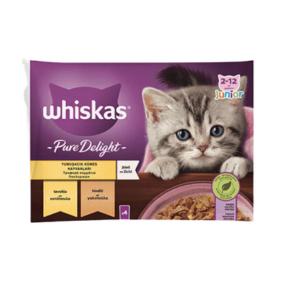 Whiskas Pouch Pure Delight Jöle İçinde Tavuklu ve Hindili Yavru Kedi Konservesi 85gr (4'lü) Whiskas Pouch Pure Delight Jöle İçinde Tavuklu ve Hindili Yavru Kedi Konservesi 85gr (4'lü)
