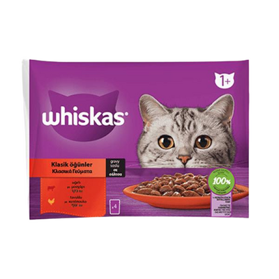 Whiskas Pouch Sos İçinde Sığırlı ve Tavuklu Yetişkin Kedi Konservesi 85gr (4'lü) Whiskas Pouch Sos İçinde Sığırlı ve Tavuklu Yetişkin Kedi Konservesi 85gr (4'lü)